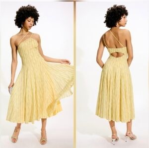 Black Halo Athena Midi Dress In Yellow Cocktail Asymmetric Sleeveless Size XS
